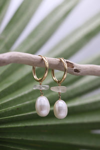 Large Pearl & Sea Glass Hoop Earrings