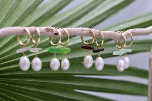 Large Pearl & Sea Glass Hoop Earrings