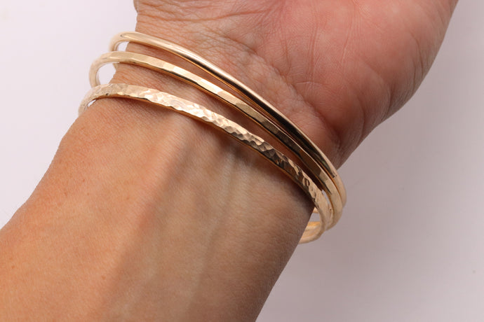 Wide Hammered Bangle Set