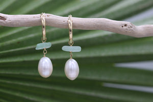 Large Pearl & Sea Glass Hoop Earrings