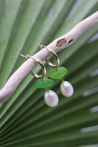 Large Pearl & Sea Glass Hoop Earrings