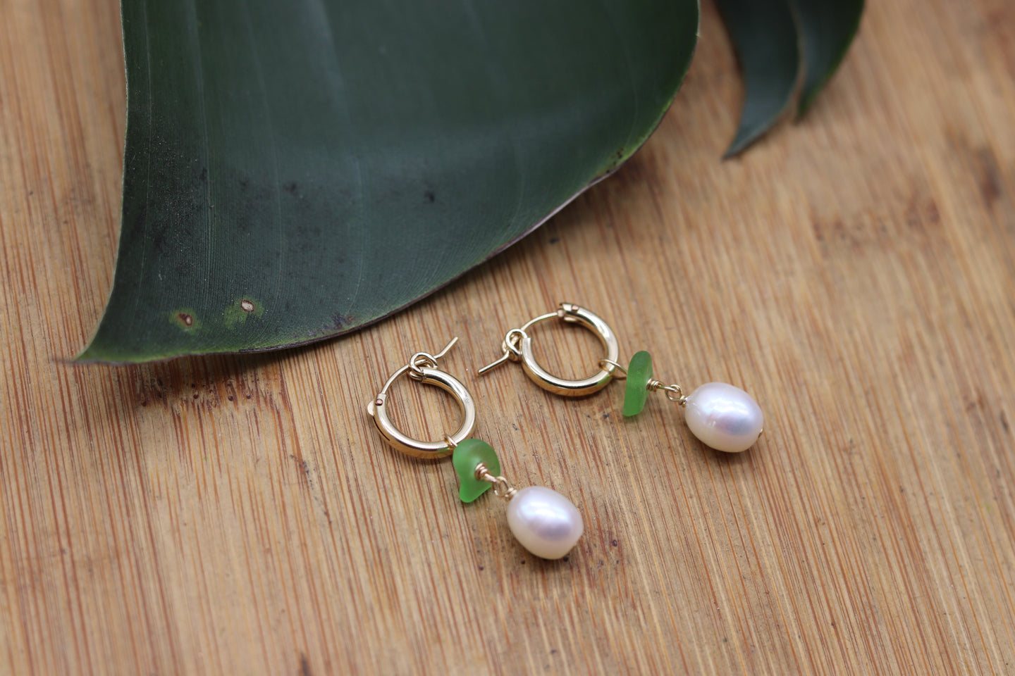 Pearl & Sea Glass Mini Hoop Earrings