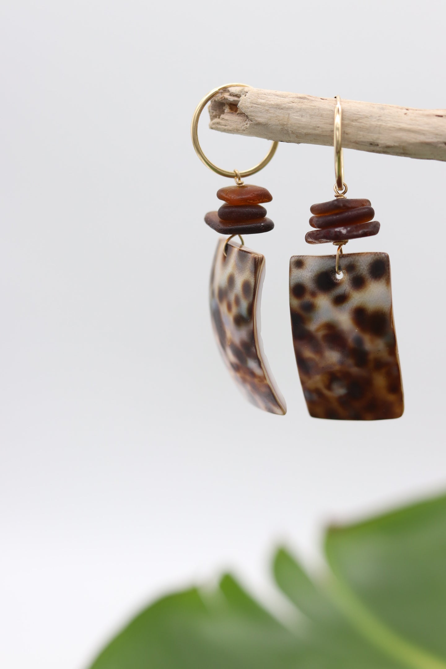 Cowrie Shell & Sea Glass Hoop Earrings