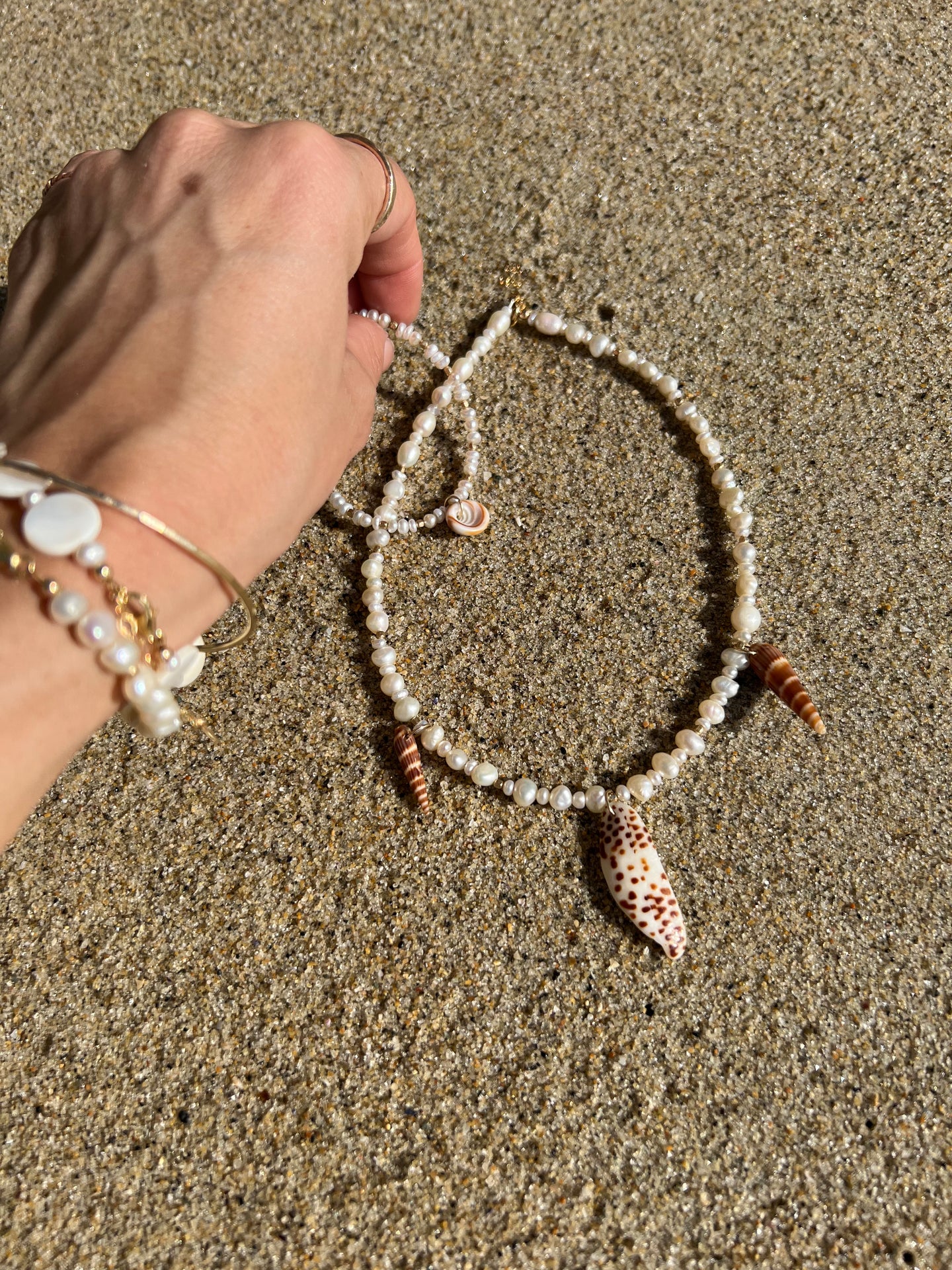 Pearl Triple Spike Seashell Necklace