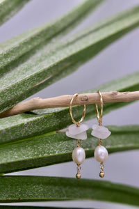 Sea Glass & Pearl Tiny Hoop Earrings