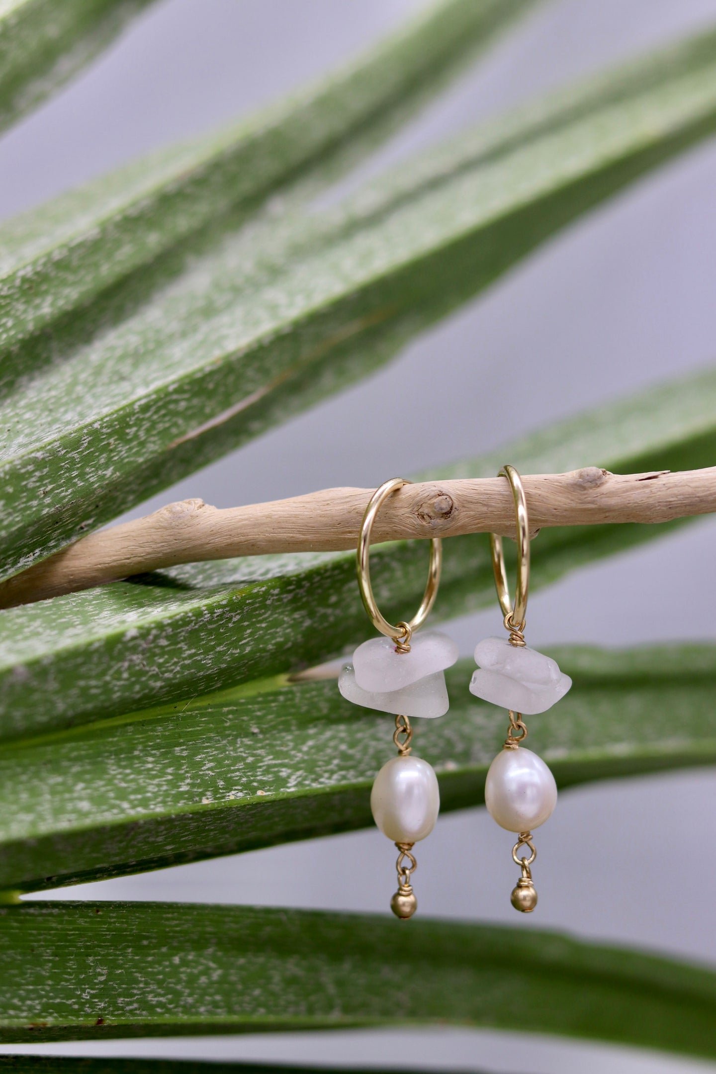 Sea Glass Pearl Tiny Hoop Earrings – ROOTSSEA - Main Image
