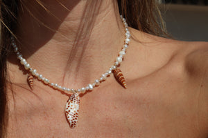 Pearl Triple Spike Seashell Necklace