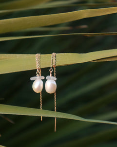 Sea Glass and Pearl Threader Earrings